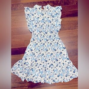 Universal Thread Blue and White Floral Flowers Ruffled Tiered Dress Sz XS